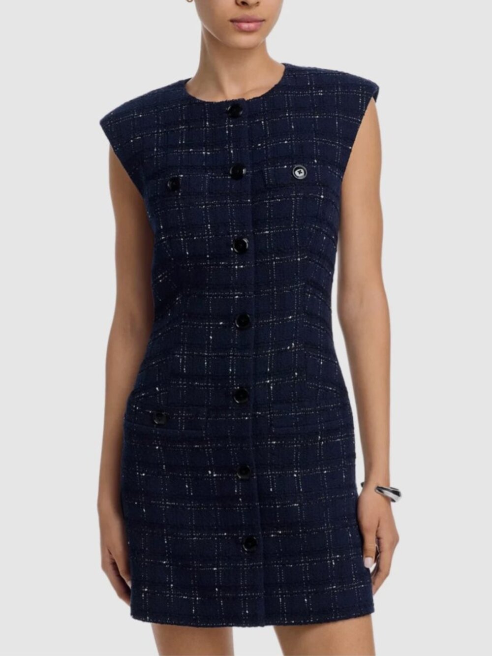 Veronica Beard Tamara Dress – Navy Tweed Button Front Mini Dress – Sizes 6,8,10